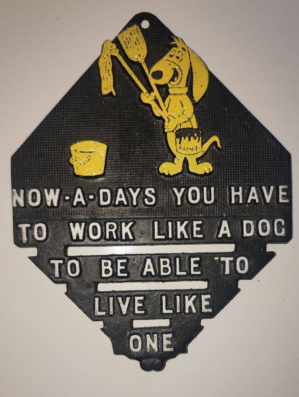 Vintage Style Black & Yellow Dog Wall Plaque/Trivet - 'Work Like a Dog'